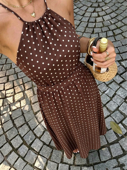 Casual Elegant Women's Fashion Polka Dot Dress, Loose Comfortable Polka Dot Dress For Formal Evening, Beach, Night Date, Vacation, Birthday Party, Date, Spring, Summer, Autumn, Chic & Elegant, French