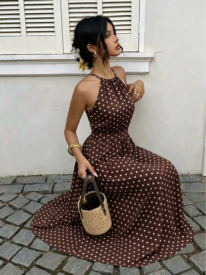 Casual Elegant Women's Fashion Polka Dot Dress, Loose Comfortable Polka Dot Dress For Formal Evening, Beach, Night Date, Vacation, Birthday Party, Date, Spring, Summer, Autumn, Chic & Elegant, French