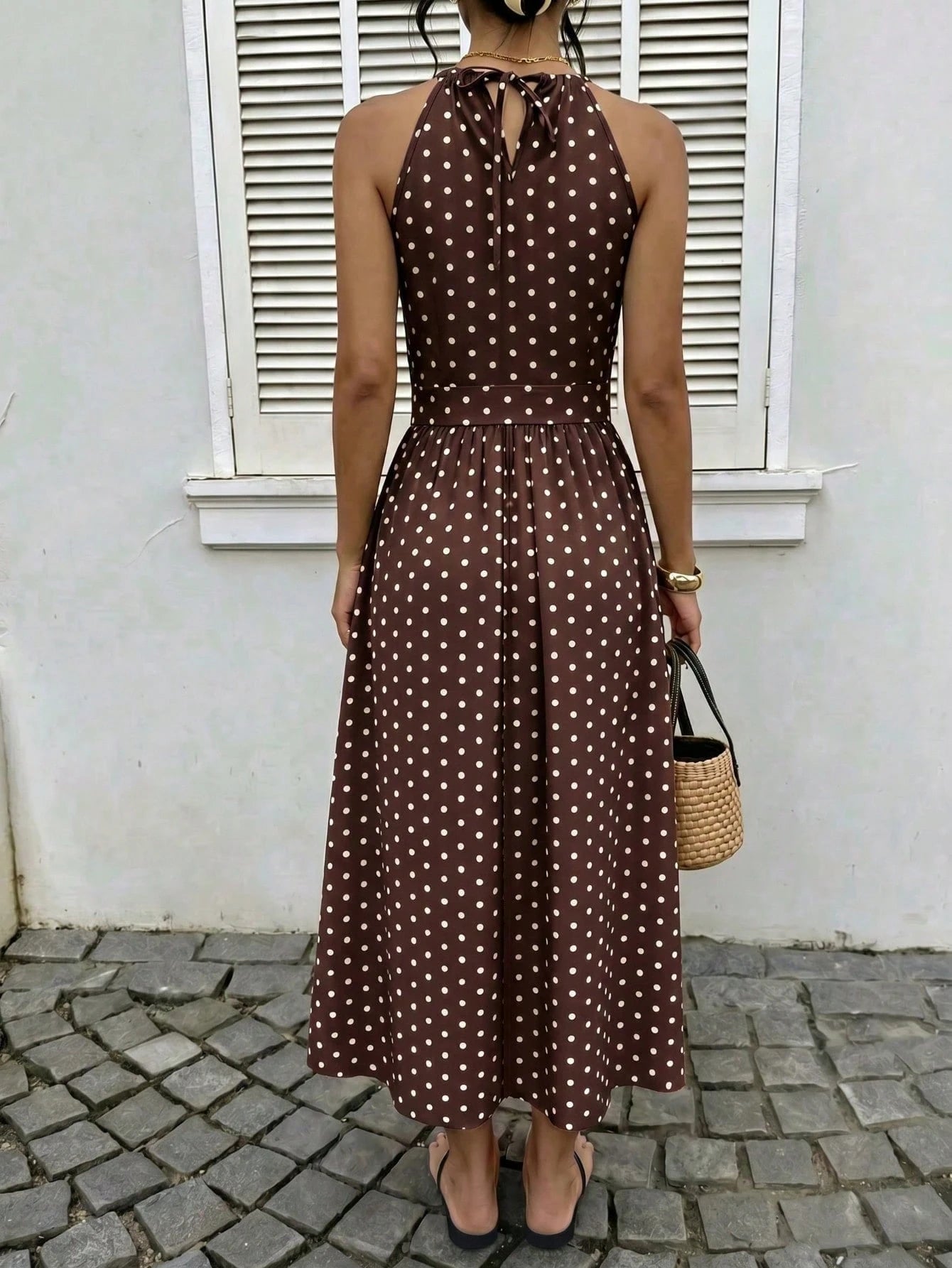 Casual Elegant Women's Fashion Polka Dot Dress, Loose Comfortable Polka Dot Dress For Formal Evening, Beach, Night Date, Vacation, Birthday Party, Date, Spring, Summer, Autumn, Chic & Elegant, French