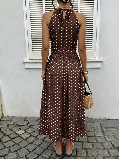 Casual Elegant Women's Fashion Polka Dot Dress, Loose Comfortable Polka Dot Dress For Formal Evening, Beach, Night Date, Vacation, Birthday Party, Date, Spring, Summer, Autumn, Chic & Elegant, French