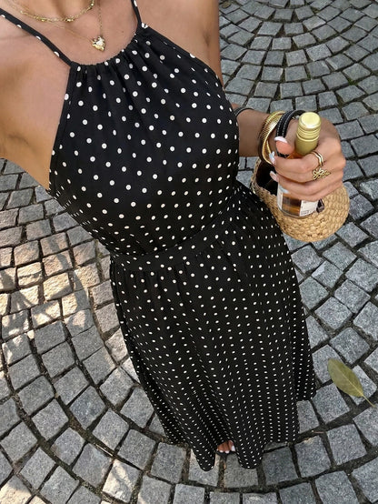 Casual Elegant Women's Fashion Polka Dot Dress, Loose Comfortable Polka Dot Dress For Formal Evening, Beach, Night Date, Vacation, Birthday Party, Date, Spring, Summer, Autumn, Chic & Elegant, French