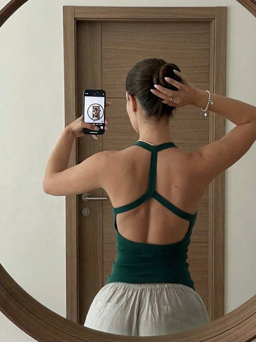Casual Home Daily Versatile Fashion Solid Color Backless Slimming Camisole Tank Top Outdoor Vacation Beach Party Casual Blouses For Women, Summer Tops, Vacation Outfits For Women, Going Out Tops For W