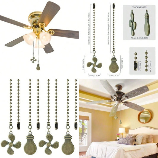 Ceiling Fan Pull Chain, 4 Pack Bulb And Fan Pull Chain Extension Ornaments, 12 Inch Ball Beads Decorative Fan Pull Extenders With Connector For Ceiling Fan Light And Lamp Bronze