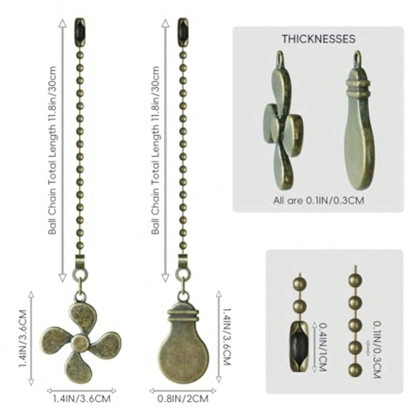 Ceiling Fan Pull Chain, 4 Pack Bulb And Fan Pull Chain Extension Ornaments, 12 Inch Ball Beads Decorative Fan Pull Extenders With Connector For Ceiling Fan Light And Lamp Bronze