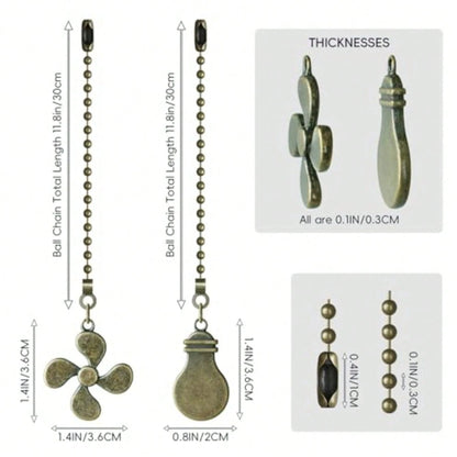Ceiling Fan Pull Chain, 4 Pack Bulb And Fan Pull Chain Extension Ornaments, 12 Inch Ball Beads Decorative Fan Pull Extenders With Connector For Ceiling Fan Light And Lamp Bronze