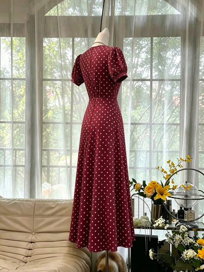 Celisse Women's Fashion Versatile Polka Dot Print Criss-Cross Pleated Button Dress