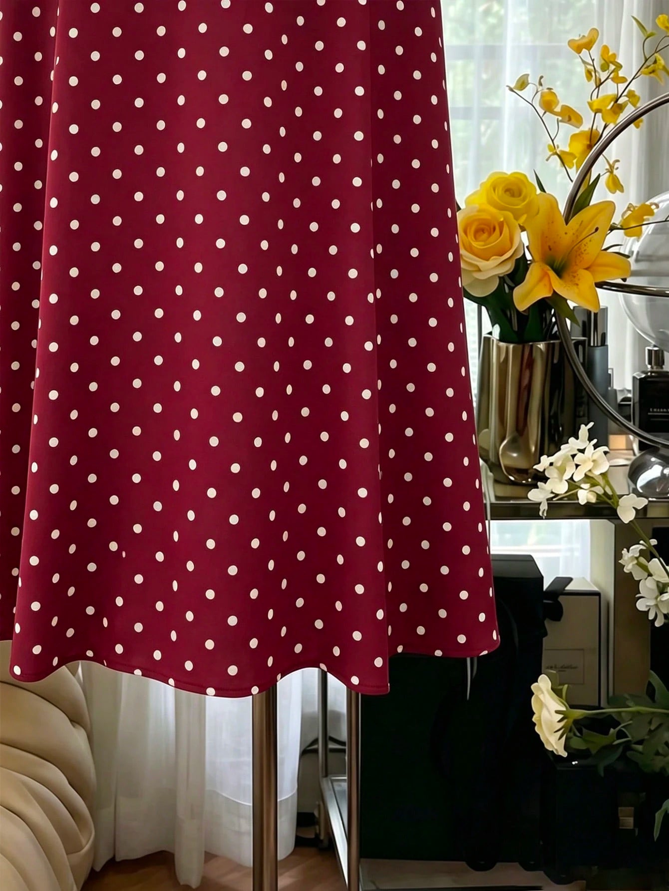 Celisse Women's Fashion Versatile Polka Dot Print Criss-Cross Pleated Button Dress
