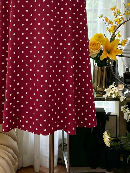 Celisse Women's Fashion Versatile Polka Dot Print Criss-Cross Pleated Button Dress