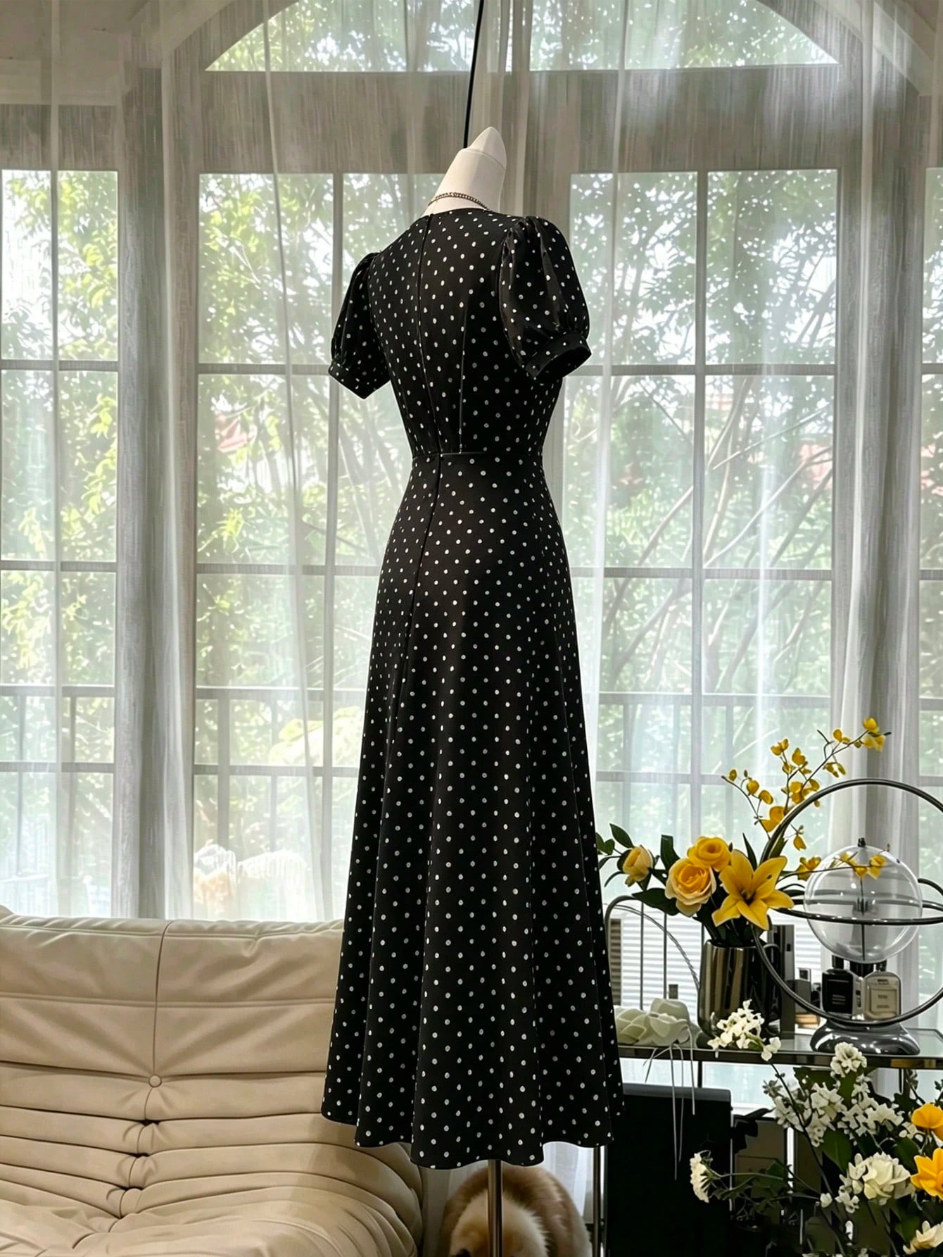 Celisse Women's Fashion Versatile Polka Dot Print Criss-Cross Pleated Button Dress