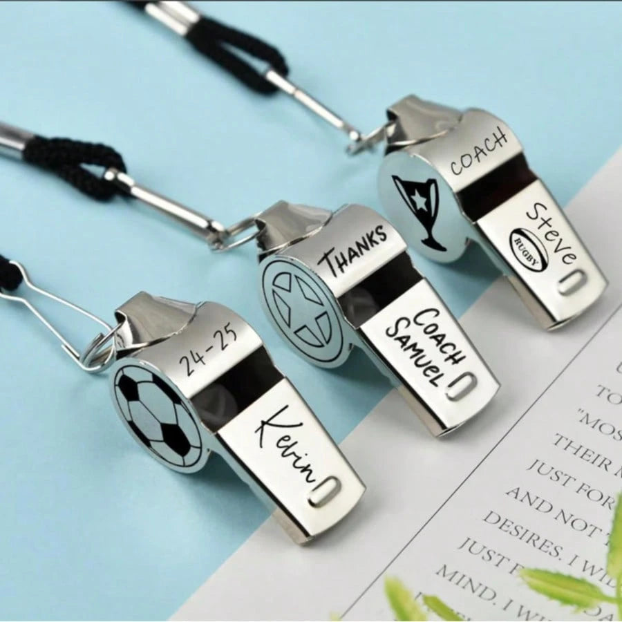CFUNIQ Personalized Stainless Steel Whistle (With Lanyard), Gift For Football, Custom Engraved, Football/Basketball Whistle, Teacher Appreciation Gift. Party Games, Personalized, 2016, Father's Day