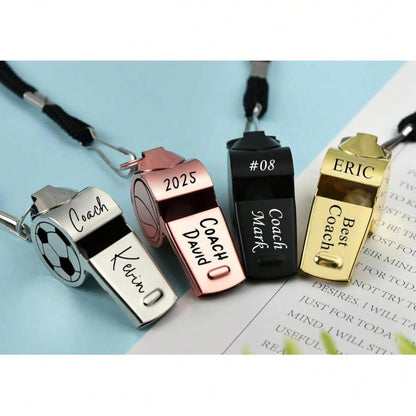 CFUNIQ Personalized Stainless Steel Whistle (With Lanyard), Gift For Football, Custom Engraved, Football/Basketball Whistle, Teacher Appreciation Gift. Party Games, Personalized, 2016, Father's Day