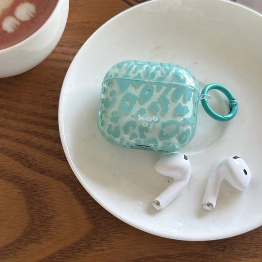 Cheetah,Leopard Print Minimalist Transparent Green Leopard Print Hanging Ring Earphone Case Compatible With Airpods Pro 2, Cute Apple 4 Minimalist 3 New 1/2 Generation Women Earphone Case