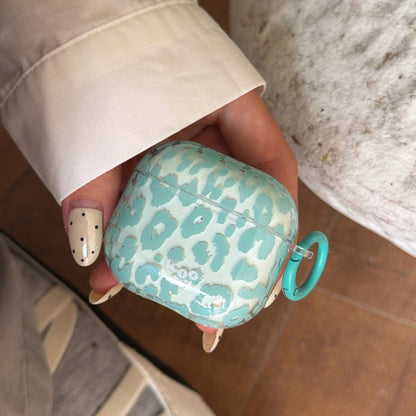 Cheetah,Leopard Print Minimalist Transparent Green Leopard Print Hanging Ring Earphone Case Compatible With Airpods Pro 2, Cute Apple 4 Minimalist 3 New 1/2 Generation Women Earphone Case