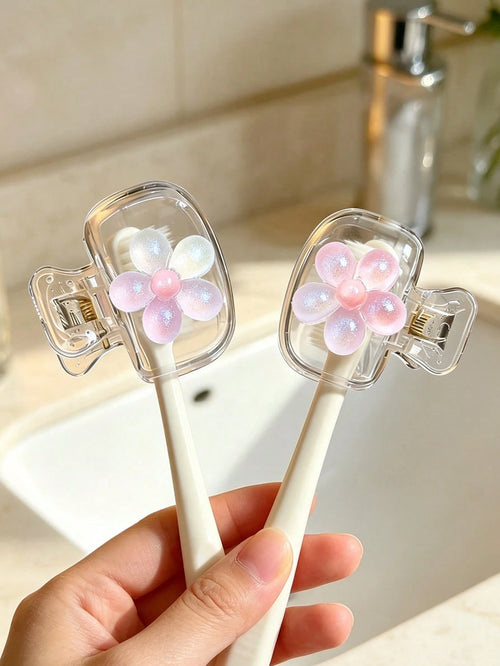 Cherry Blossom Pattern Portable Toothbrush Cover, Transparent Travel Toothbrush Storage Box, Toothbrush Head Protective Clip, Toothbrush Storage Clip, Toothbrush Dust-Proof Protective Sleeve, Perfect