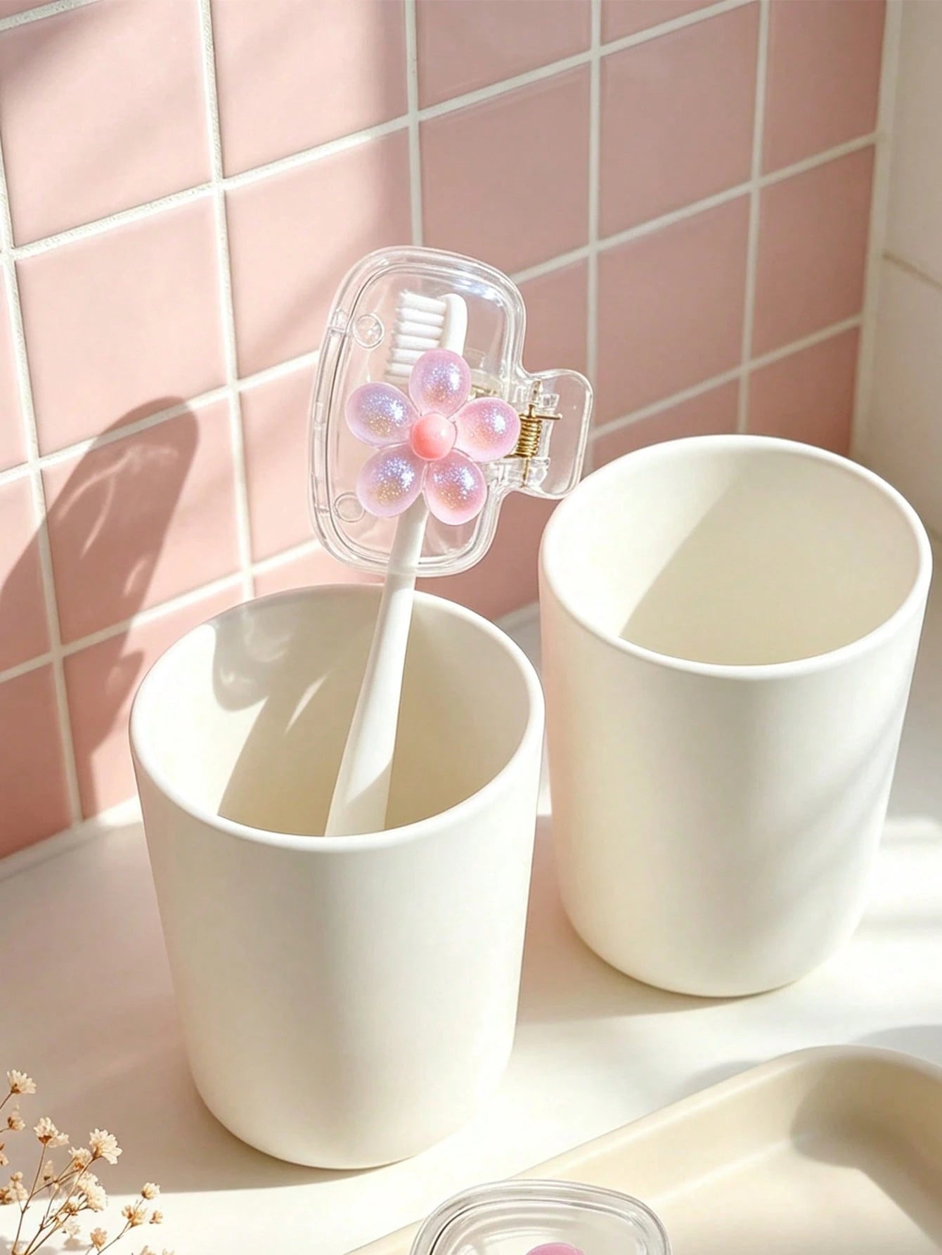 Cherry Blossom Pattern Portable Toothbrush Cover, Transparent Travel Toothbrush Storage Box, Toothbrush Head Protective Clip, Toothbrush Storage Clip, Toothbrush Dust-Proof Protective Sleeve, Perfect