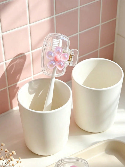 Cherry Blossom Pattern Portable Toothbrush Cover, Transparent Travel Toothbrush Storage Box, Toothbrush Head Protective Clip, Toothbrush Storage Clip, Toothbrush Dust-Proof Protective Sleeve, Perfect