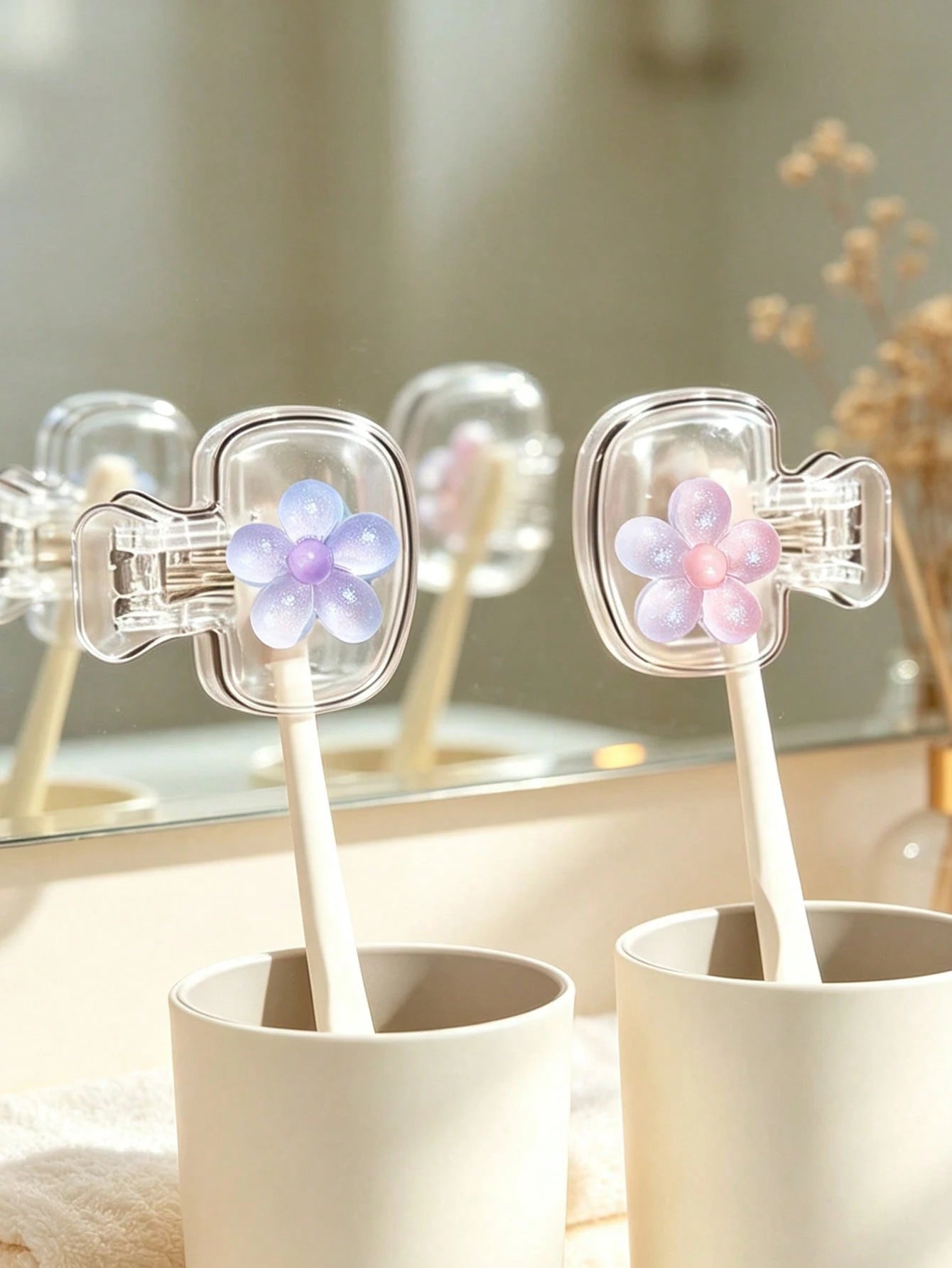 Cherry Blossom Pattern Portable Toothbrush Cover, Transparent Travel Toothbrush Storage Box, Toothbrush Head Protective Clip, Toothbrush Storage Clip, Toothbrush Dust-Proof Protective Sleeve, Perfect
