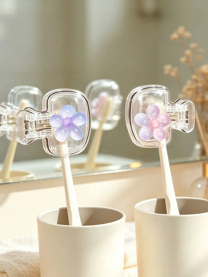Cherry Blossom Pattern Portable Toothbrush Cover, Transparent Travel Toothbrush Storage Box, Toothbrush Head Protective Clip, Toothbrush Storage Clip, Toothbrush Dust-Proof Protective Sleeve, Perfect