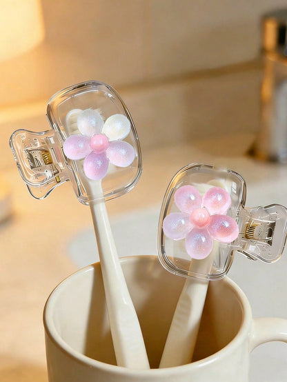 Cherry Blossom Pattern Portable Toothbrush Cover, Transparent Travel Toothbrush Storage Box, Toothbrush Head Protective Clip, Toothbrush Storage Clip, Toothbrush Dust-Proof Protective Sleeve, Perfect