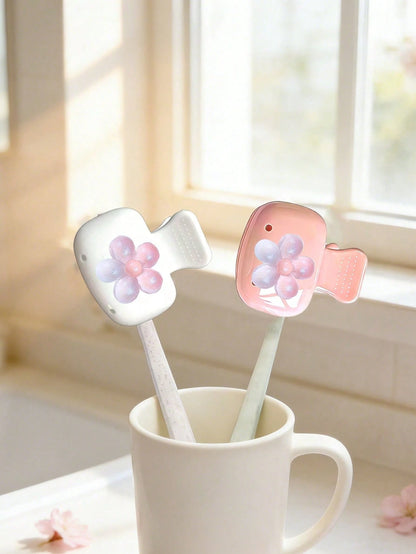 Cherry Blossom Pattern Portable Toothbrush Cover, Transparent Travel Toothbrush Storage Box, Toothbrush Head Protective Clip, Toothbrush Storage Clip, Toothbrush Dust-Proof Protective Sleeve, Perfect