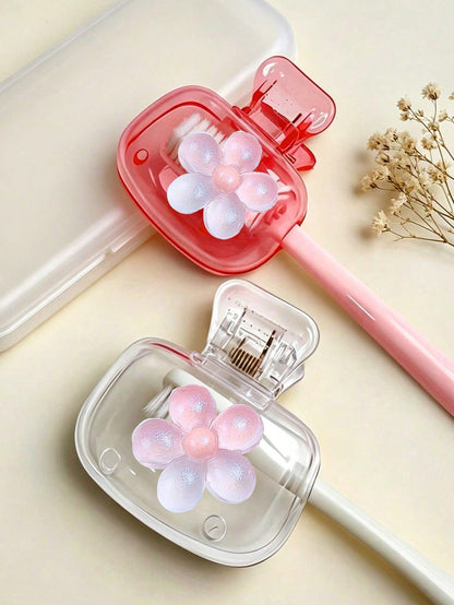 Cherry Blossom Pattern Portable Toothbrush Cover, Transparent Travel Toothbrush Storage Box, Toothbrush Head Protective Clip, Toothbrush Storage Clip, Toothbrush Dust-Proof Protective Sleeve, Perfect