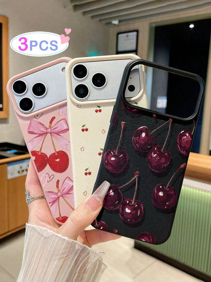 Cherry Painted Leather Texture Printed Anti-Drop Fashion Cute Phone Case For Ip 17/Ip 17pro/Ip 17promax/Iphone16/Iphone16pro/Iphone16promax/IPhone16pluss Anti-Drop New IPhone14IPhnoe15 Anti-Drop P14 T
