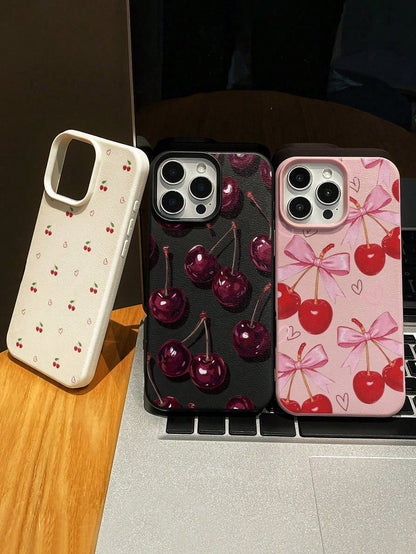 Cherry Painted Leather Texture Printed Anti-Drop Fashion Cute Phone Case For Ip 17/Ip 17pro/Ip 17promax/Iphone16/Iphone16pro/Iphone16promax/IPhone16pluss Anti-Drop New IPhone14IPhnoe15 Anti-Drop P14 T