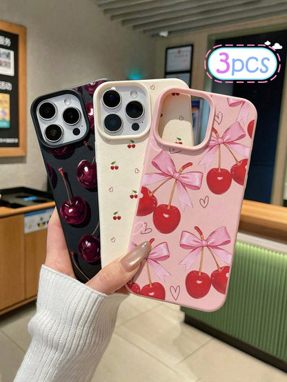 Cherry Painted Leather Texture Printed Anti-Drop Fashion Cute Phone Case For Ip 17/Ip 17pro/Ip 17promax/Iphone16/Iphone16pro/Iphone16promax/IPhone16pluss Anti-Drop New IPhone14IPhnoe15 Anti-Drop P14 T