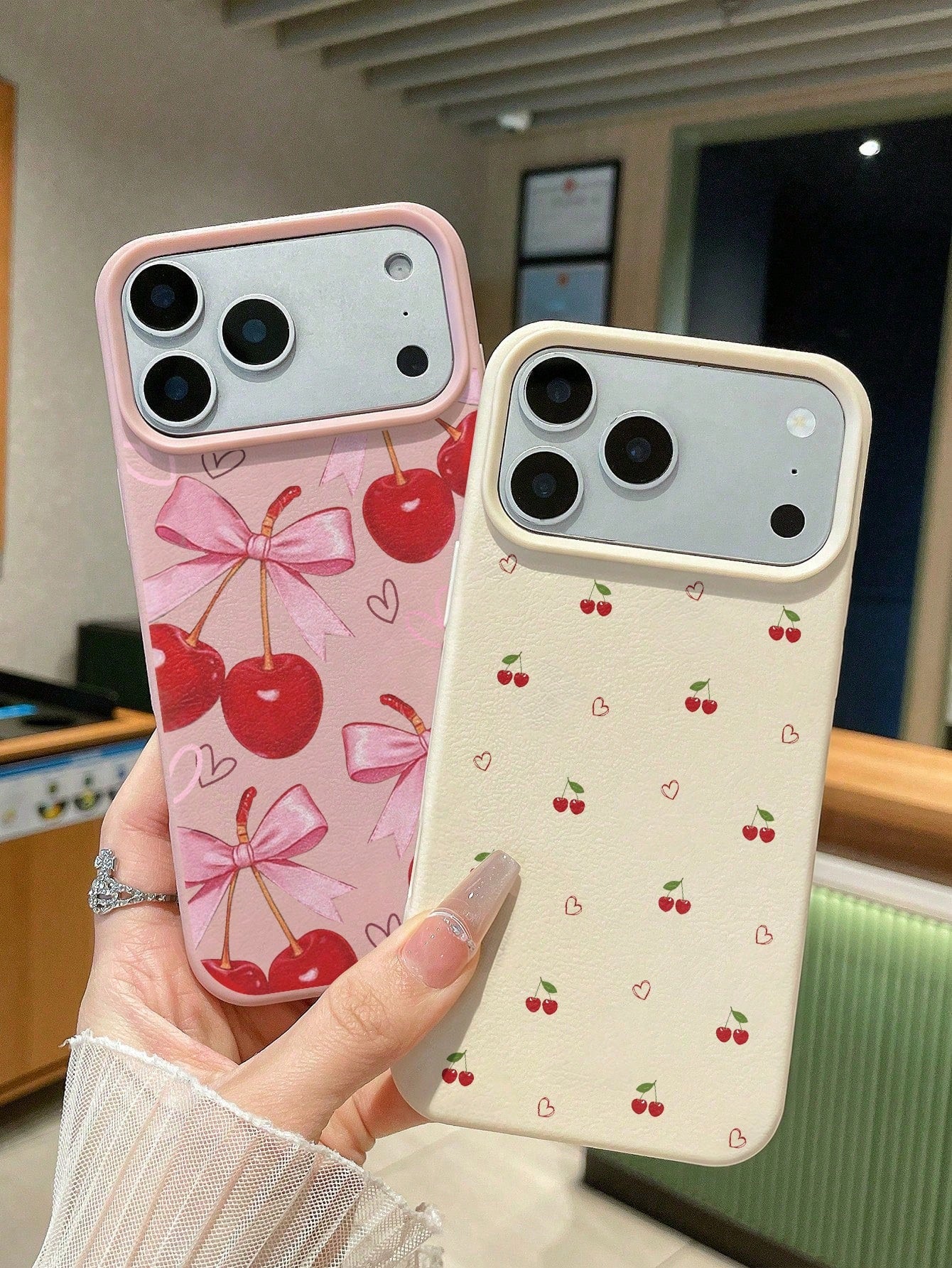 Cherry Painted Leather Texture Printed Anti-Drop Fashion Cute Phone Case For Ip 17/Ip 17pro/Ip 17promax/Iphone16/Iphone16pro/Iphone16promax/IPhone16pluss Anti-Drop New IPhone14IPhnoe15 Anti-Drop P14 T