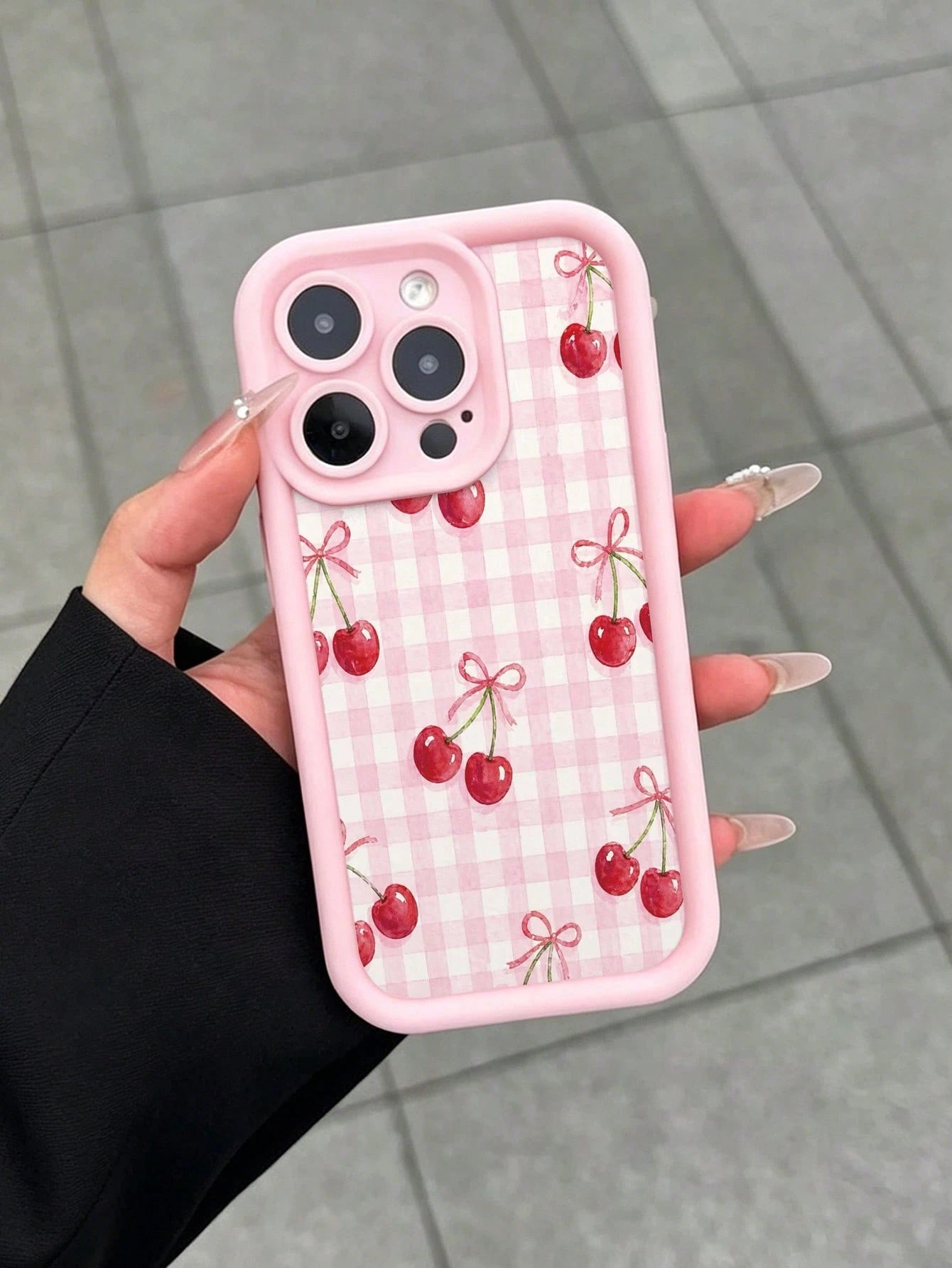 Cherry Painted Premium Grooved Skin-Feel Thick Anti-Drop Protective Phone Case Compatible With Ip 17 Ip 17pro Ip 17promax Ip 16 Ip 16pro Ip 16promax IPhone15 IPhone14XR/7/8 Painted Compatible With Ip