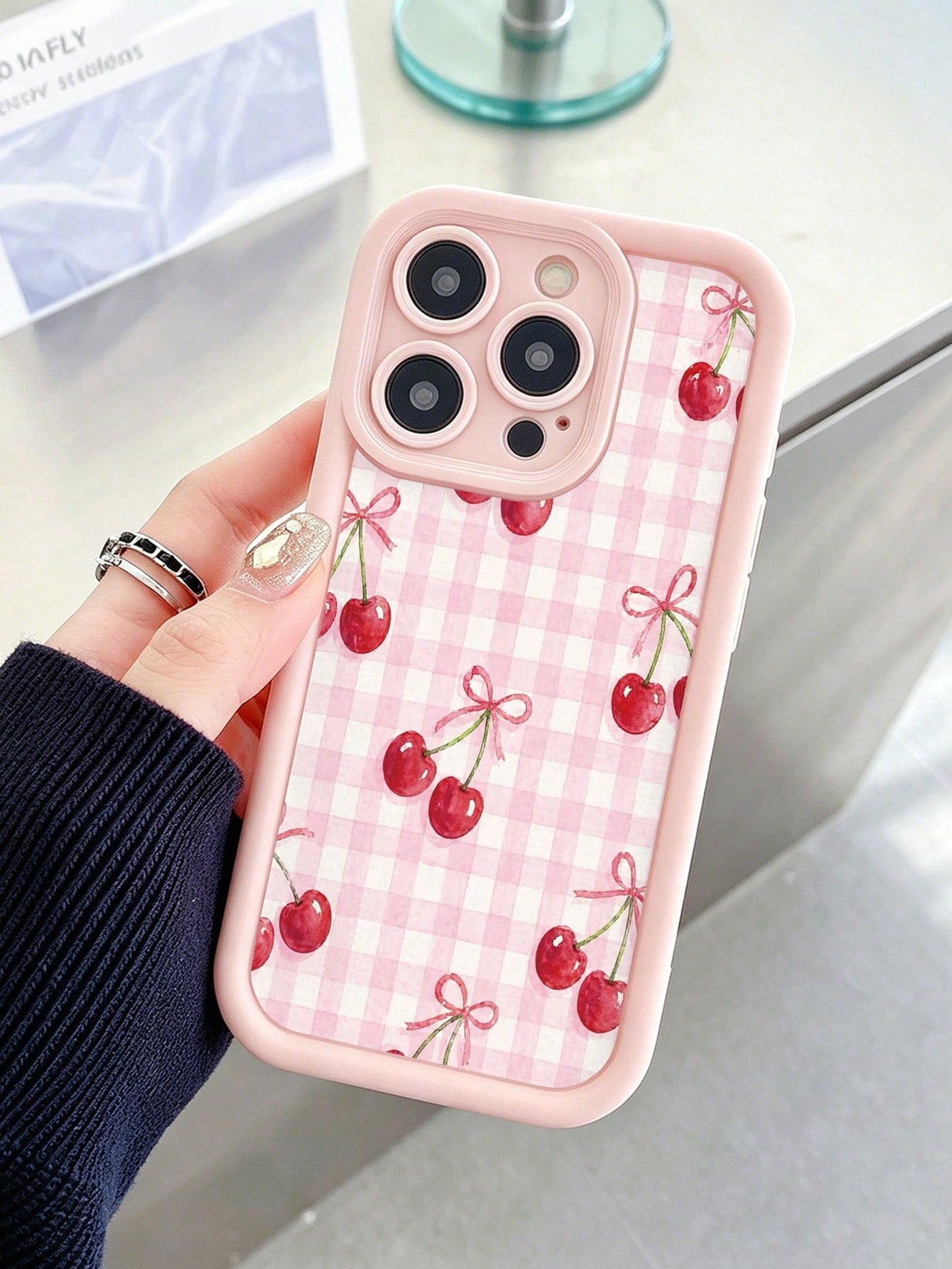Cherry Painted Premium Grooved Skin-Feel Thick Anti-Drop Protective Phone Case Compatible With Ip 17 Ip 17pro Ip 17promax Ip 16 Ip 16pro Ip 16promax IPhone15 IPhone14XR/7/8 Painted Compatible With Ip