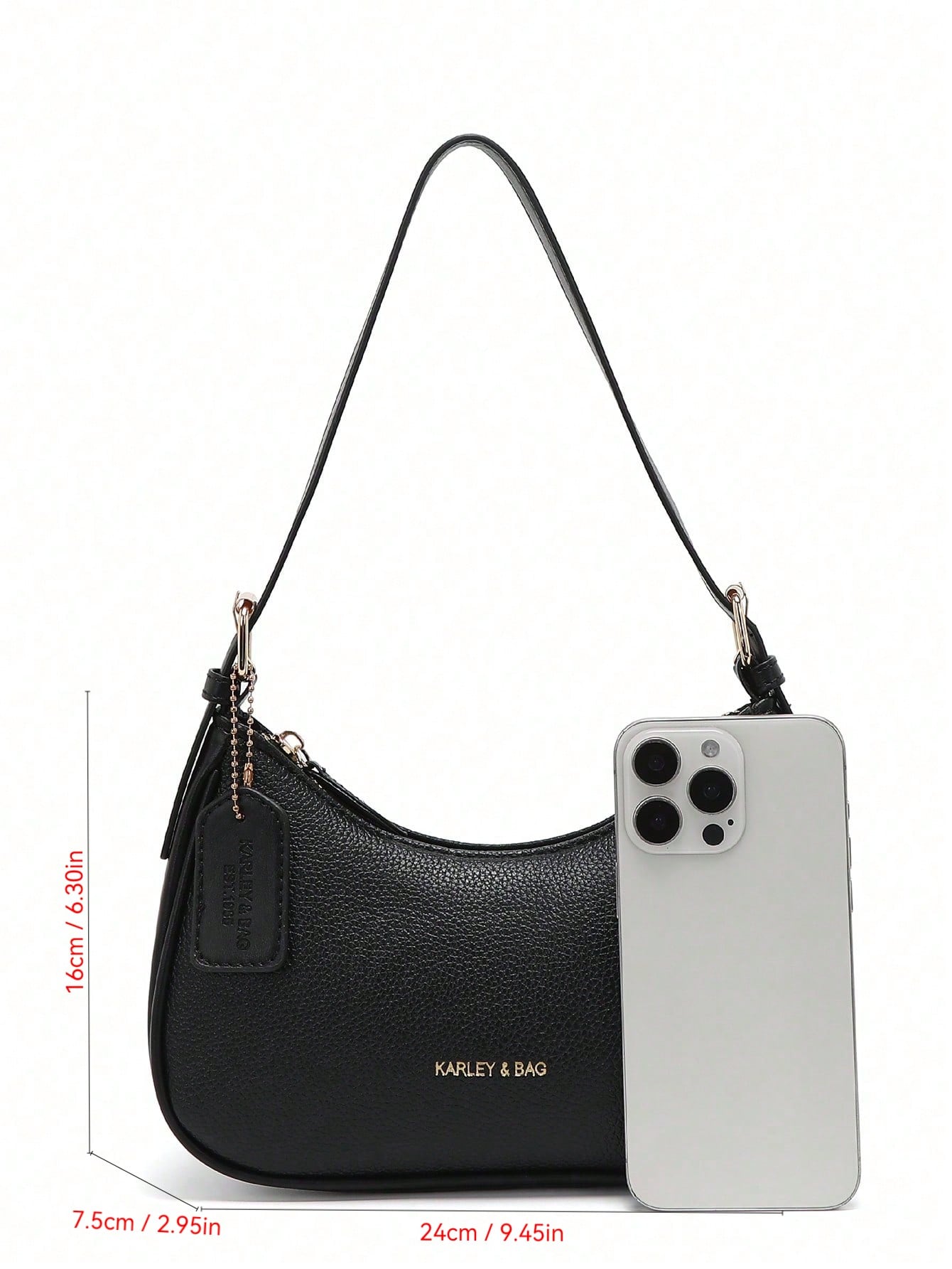 [Cherry Pendant] Black Square Bag, Fashionable Crescent Bag, Y2K Underarm Bag, New Shoulder Crossbody Bag, Versatile Women Handbag