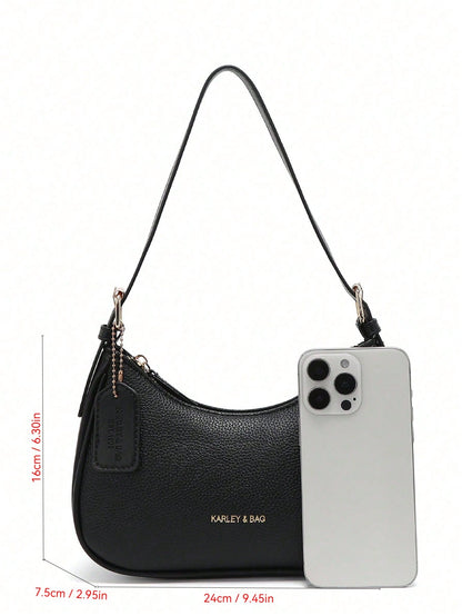[Cherry Pendant] Black Square Bag, Fashionable Crescent Bag, Y2K Underarm Bag, New Shoulder Crossbody Bag, Versatile Women Handbag