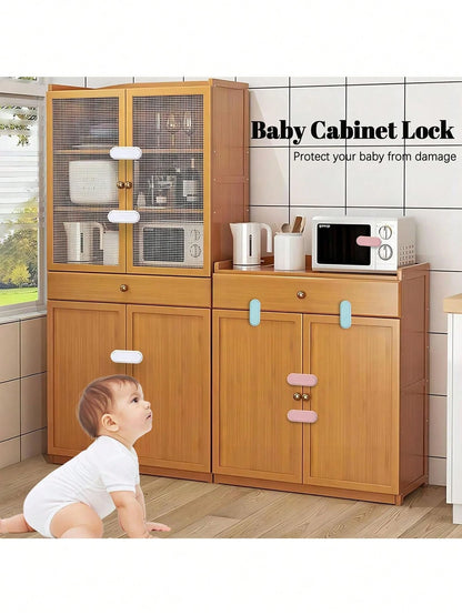 Child Cabinet Lock, No-Drill Fridge & Cabinet Door Lock With Finger Pinch Protection, Strong Adhesive Lock For Cabinets, Drawers And Refrigerator