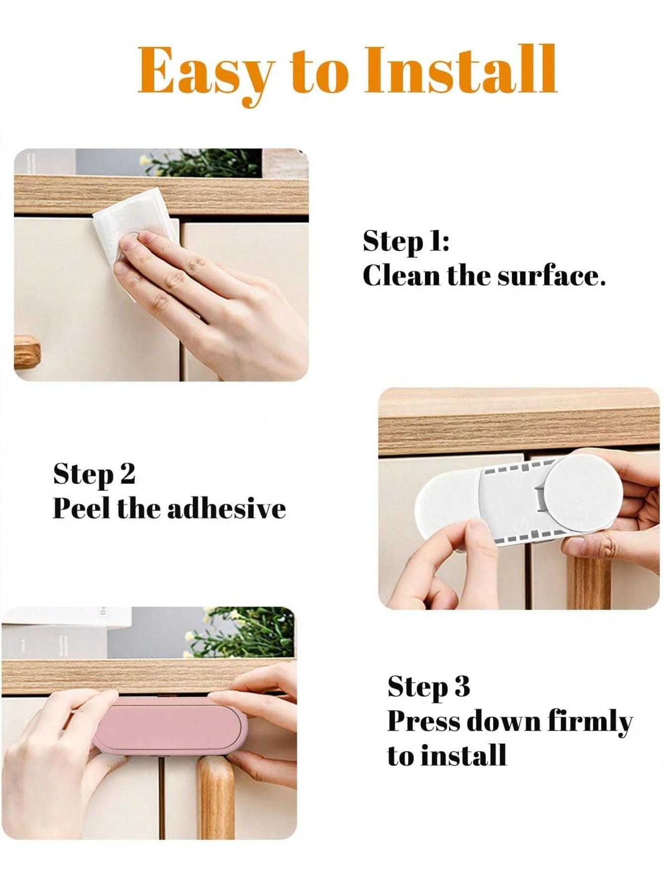 Child Cabinet Lock, No-Drill Fridge & Cabinet Door Lock With Finger Pinch Protection, Strong Adhesive Lock For Cabinets, Drawers And Refrigerator