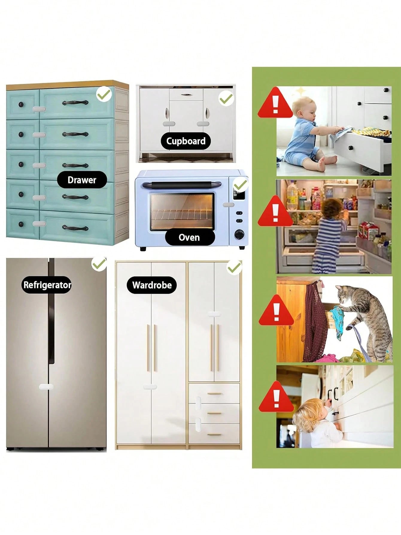 Child Cabinet Lock, No-Drill Fridge & Cabinet Door Lock With Finger Pinch Protection, Strong Adhesive Lock For Cabinets, Drawers And Refrigerator
