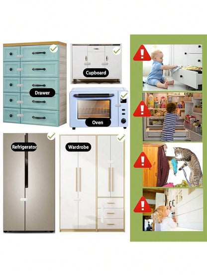 Child Cabinet Lock, No-Drill Fridge & Cabinet Door Lock With Finger Pinch Protection, Strong Adhesive Lock For Cabinets, Drawers And Refrigerator