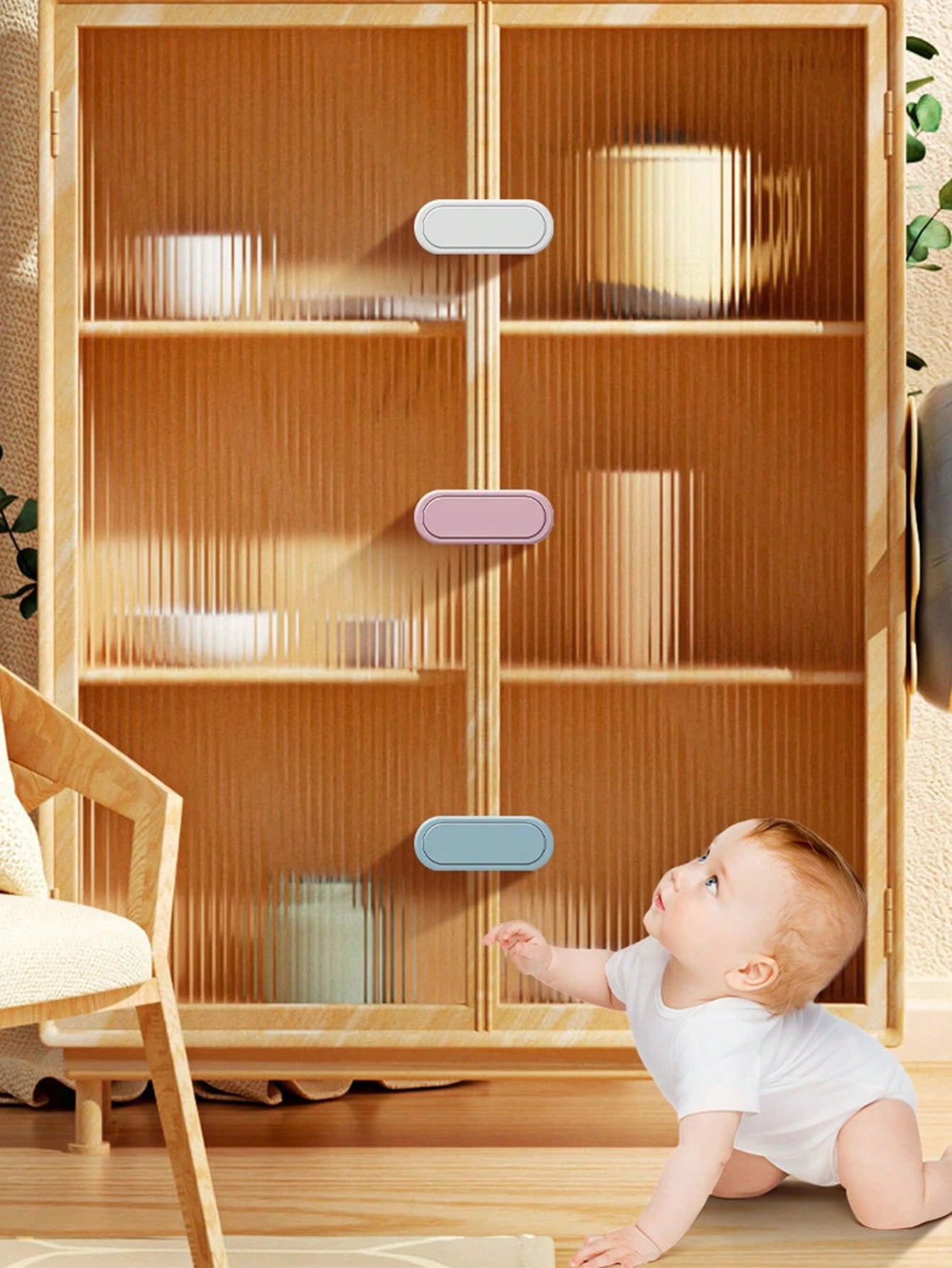 Child Cabinet Lock, No-Drill Fridge & Cabinet Door Lock With Finger Pinch Protection, Strong Adhesive Lock For Cabinets, Drawers And Refrigerator