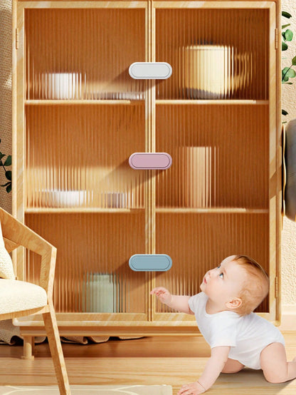Child Cabinet Lock, No-Drill Fridge & Cabinet Door Lock With Finger Pinch Protection, Strong Adhesive Lock For Cabinets, Drawers And Refrigerator