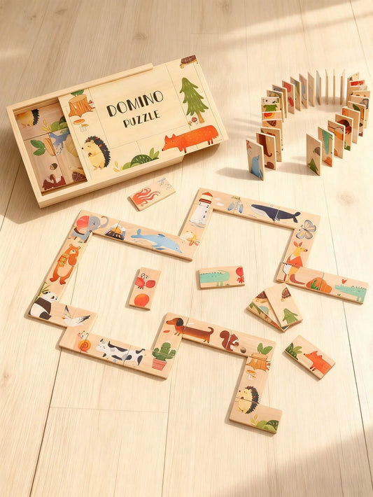 Children's Puzzle Toys, Montessori Toys, Suitable For Boys And Girls' Education Toys, Domino Puzzle Two In One Baby Gift Matching Game, Fine Motor Skills Children's Classification Education Toys, Suit