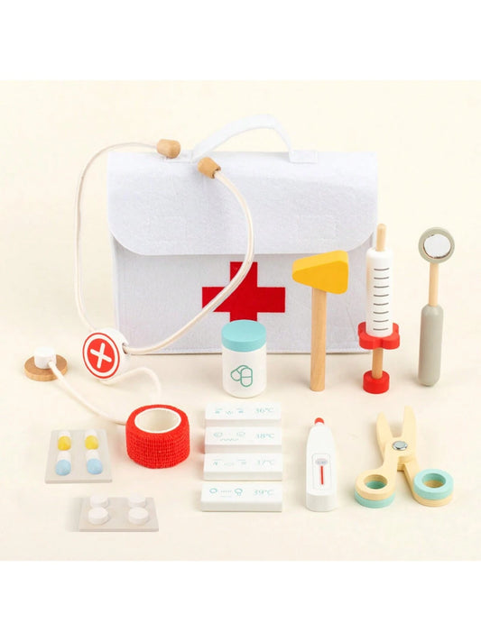 Children's Wooden Doctor Role Play Toy Set, Wooden Pretend Play Medical Kit, Baby Educational Realistic Injection & Diagnosis Toys, Doctor & Nurse Roleplay Toys For Boys & Girls 3+ Years Old, Birthday