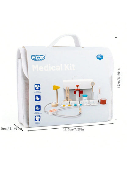 Children's Wooden Doctor Role Play Toy Set, Wooden Pretend Play Medical Kit, Baby Educational Realistic Injection & Diagnosis Toys, Doctor & Nurse Roleplay Toys For Boys & Girls 3+ Years Old, Birthday