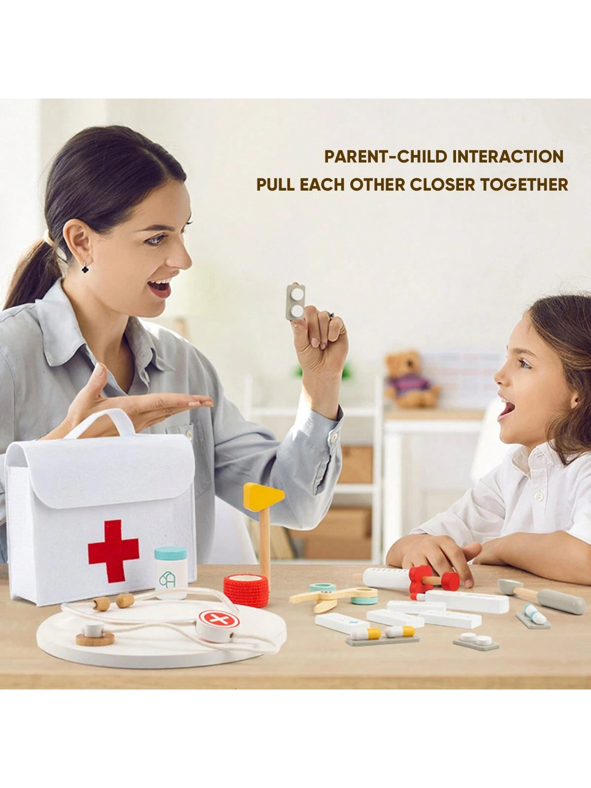 Children's Wooden Doctor Role Play Toy Set, Wooden Pretend Play Medical Kit, Baby Educational Realistic Injection & Diagnosis Toys, Doctor & Nurse Roleplay Toys For Boys & Girls 3+ Years Old, Birthday