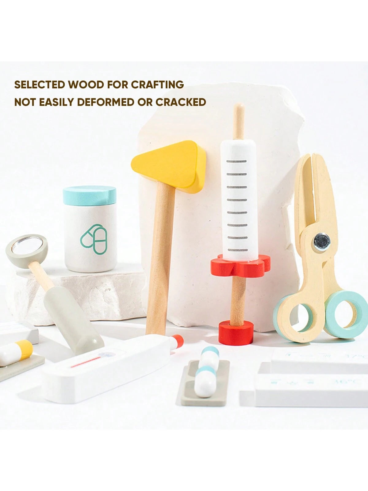 Children's Wooden Doctor Role Play Toy Set, Wooden Pretend Play Medical Kit, Baby Educational Realistic Injection & Diagnosis Toys, Doctor & Nurse Roleplay Toys For Boys & Girls 3+ Years Old, Birthday