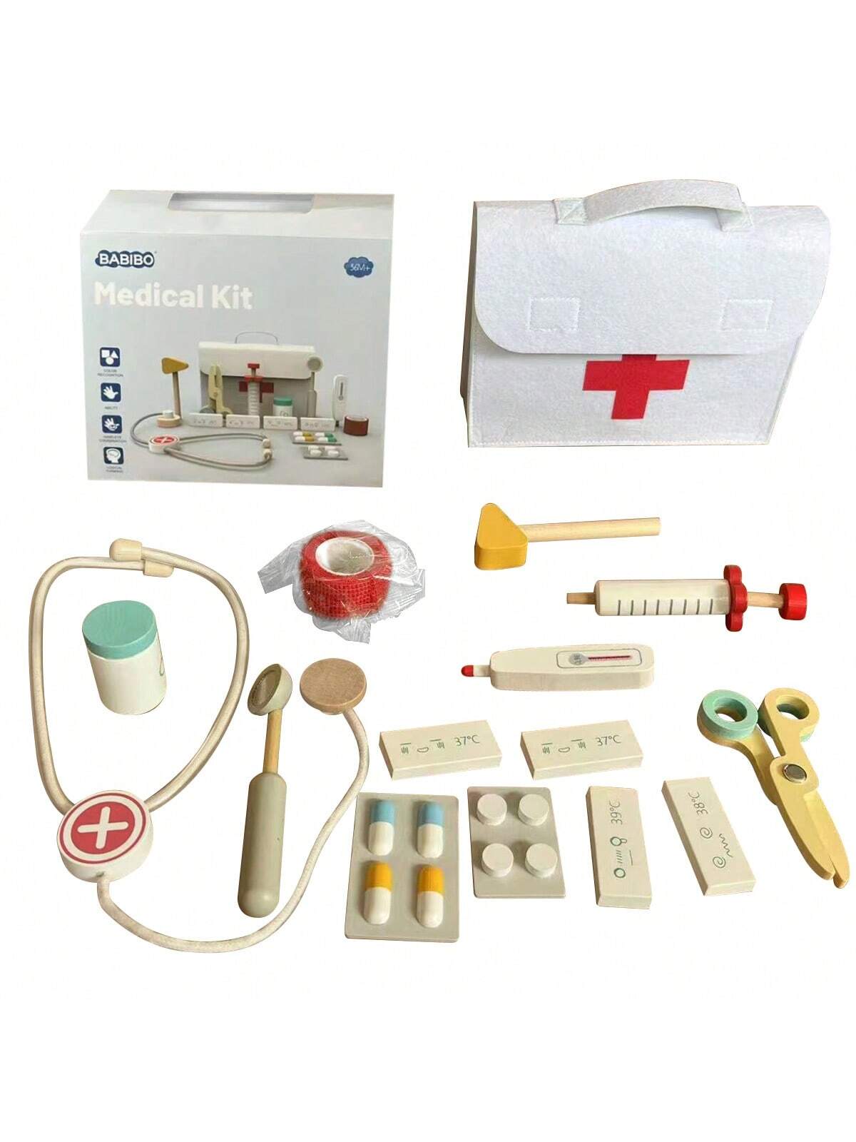 Children's Wooden Doctor Role Play Toy Set, Wooden Pretend Play Medical Kit, Baby Educational Realistic Injection & Diagnosis Toys, Doctor & Nurse Roleplay Toys For Boys & Girls 3+ Years Old, Birthday