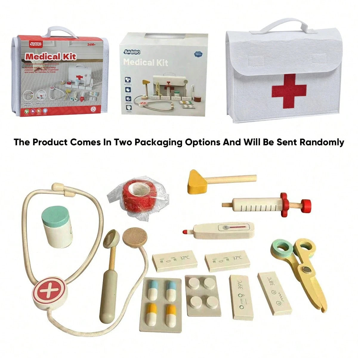 Children's Wooden Doctor Role Play Toy Set, Wooden Pretend Play Medical Kit, Baby Educational Realistic Injection & Diagnosis Toys, Doctor & Nurse Roleplay Toys For Boys & Girls 3+ Years Old, Birthday