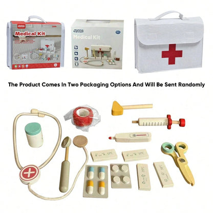 Children's Wooden Doctor Role Play Toy Set, Wooden Pretend Play Medical Kit, Baby Educational Realistic Injection & Diagnosis Toys, Doctor & Nurse Roleplay Toys For Boys & Girls 3+ Years Old, Birthday