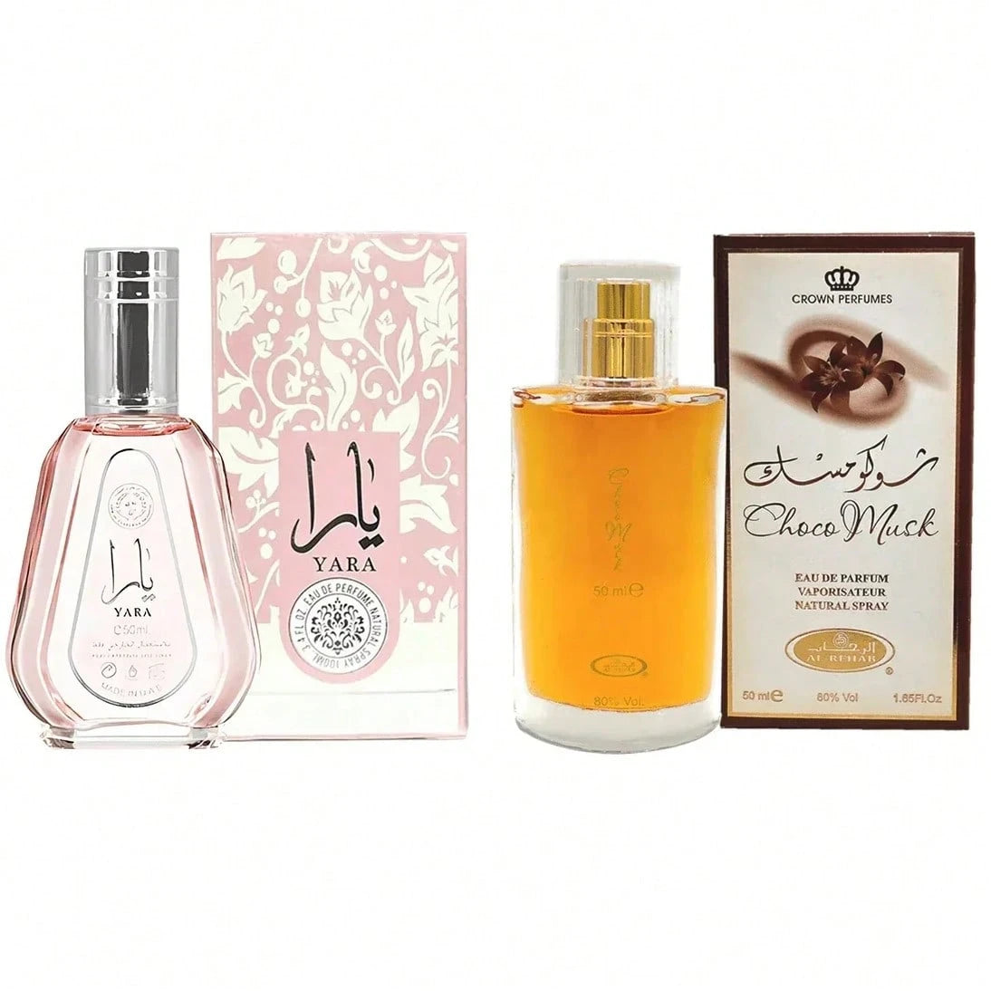 Choco Musk 1.65 Fl Oz & Yara 1.7 Fl Oz EDP Perfume Sprays (Bundle), Fragrance, Perfume, Unisex, Long Lasting, Parfum, Scent, Notes, Signature, Luxury, Gift, Collection, Classic, Set, Original, Eau De