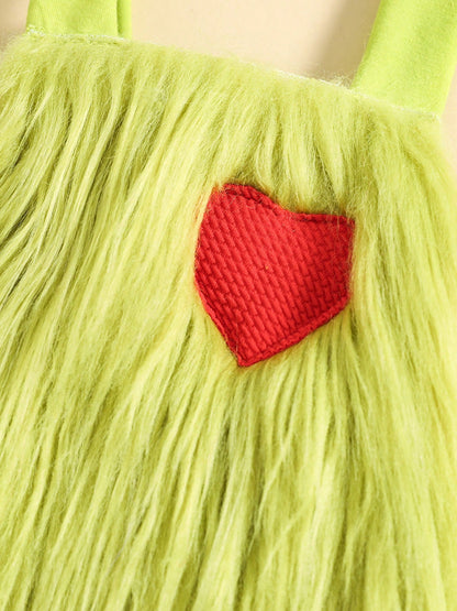 Christmas Baby Costumes Baby Girl Outfit Furry Sleeveless Romper Headband Leg Warmer Green Monster Cosplay Costume