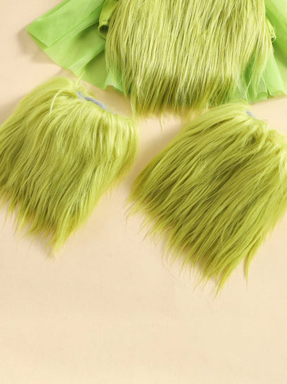 Christmas Baby Costumes Baby Girl Outfit Furry Sleeveless Romper Headband Leg Warmer Green Monster Cosplay Costume